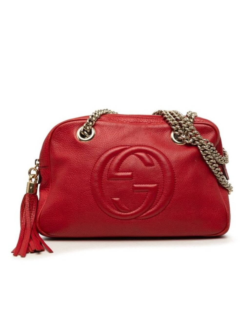 Gucci Interlocking G Soho Chain Shoulder Bag Red Leather